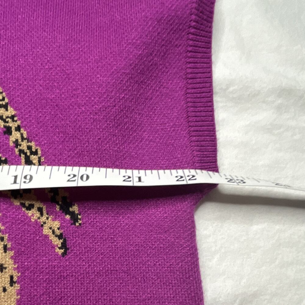 entro Purple Knit Mock Neck Animal Print Short Sleeve Pullover Sweater L - Picture 7 of 8